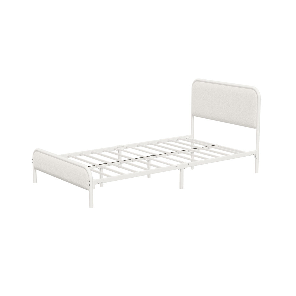 Metal Bed Frame King Single Size Bedhead Boucle Fabric Beige