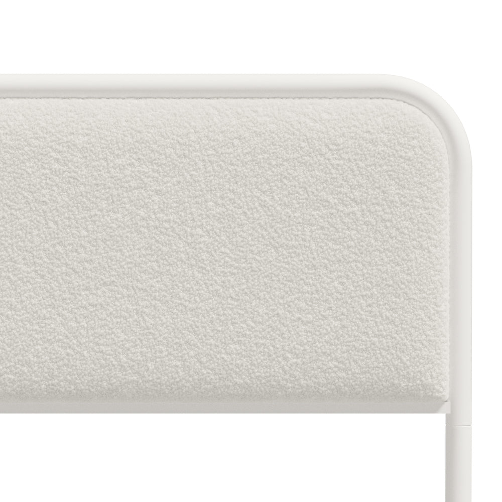 Metal Bed Frame Queen Size Bedhead Boucle Fabric Beige