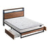 Industrial Metal Bed Frame w/ LED Shelf + Double Bonnell Mattress, Brown
