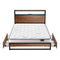 Industrial Metal Bed Frame w/ LED Shelf + Double Bonnell Mattress, Brown