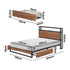 Industrial Metal Bed Frame w/ LED Shelf + Double Bonnell Mattress, Brown