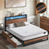 Metal Bed Frame King Size LED 4 Drawers USB with Mattress