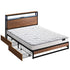 Metal Bed Frame Queen LED 4 Drawers USB with Mattress