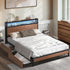 Oikiture Metal Bed Frame Double LED Storage Headboard USB Charging & 2 Drawers