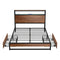 Oikiture Double Metal Bed Frame – LED Headboard, USB, Storage Shelf & Drawers (Brown)
