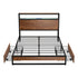 Oikiture Double Metal Bed Frame – LED Headboard, USB, Storage Shelf & Drawers (Brown)