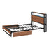 Oikiture Double Metal Bed Frame – LED Headboard, USB, Storage Shelf & Drawers (Brown)