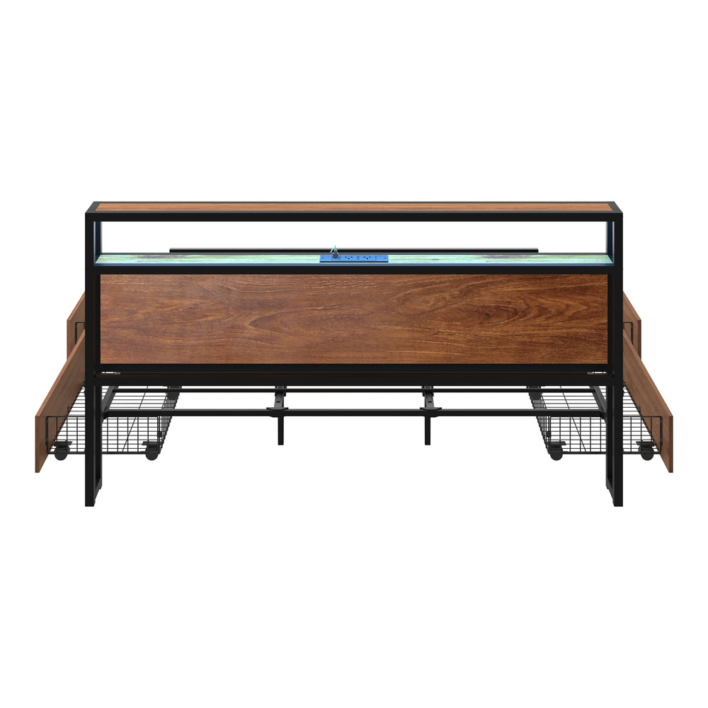 Oikiture Metal Bed Frame King LED Storage Headboard USB Charging & 4 Drawers