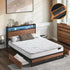 Industrial Metal Bed Frame w/ LED Shelf + Double Bonnell Mattress, Brown