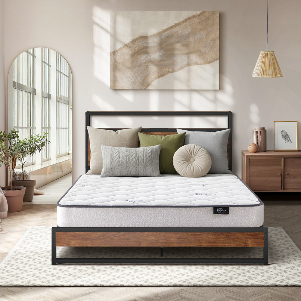 Metal Bed Frame Double Size LED Storage USB with Mattress