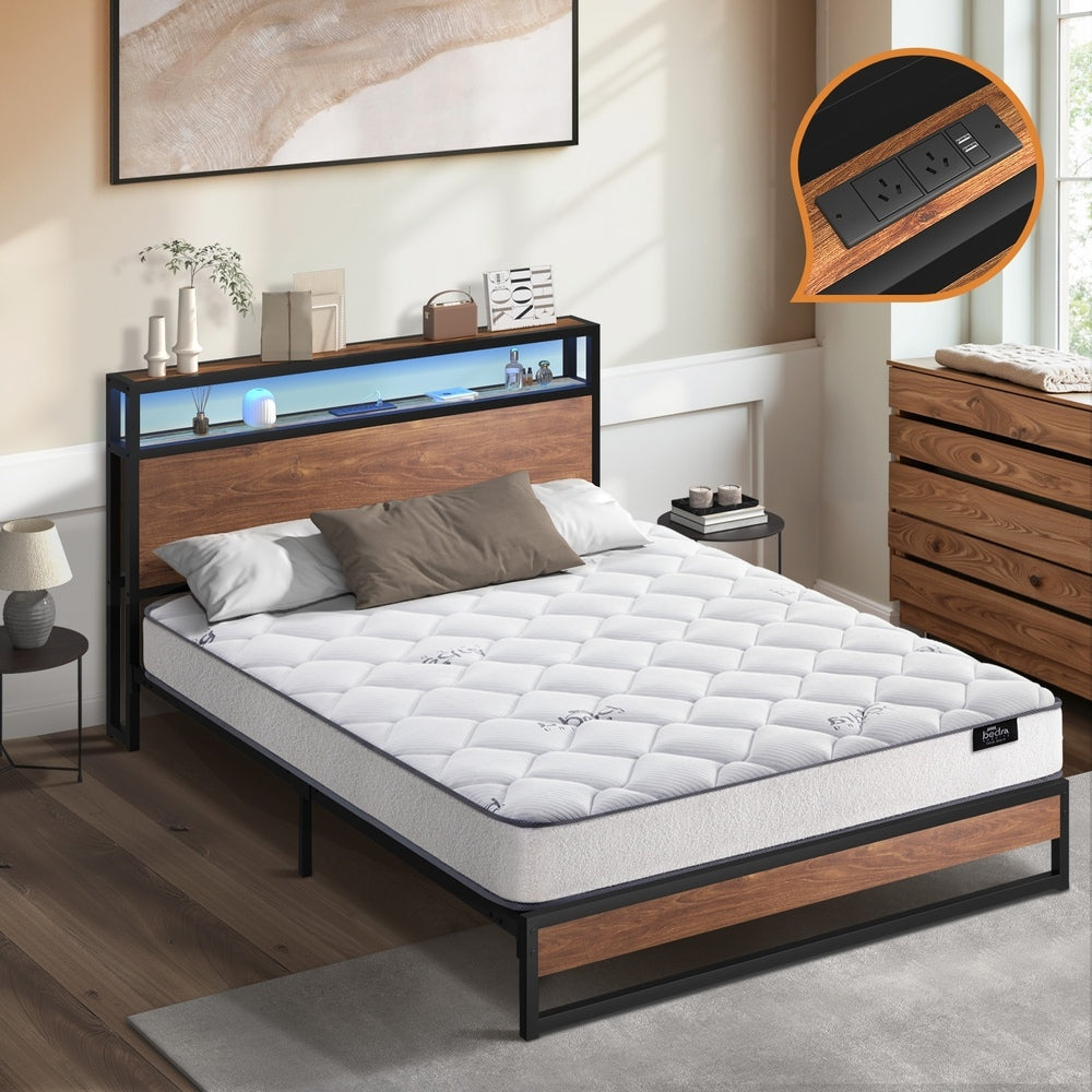 Oikiture Metal Bed Frame King Size LED Storage USB with Mattress