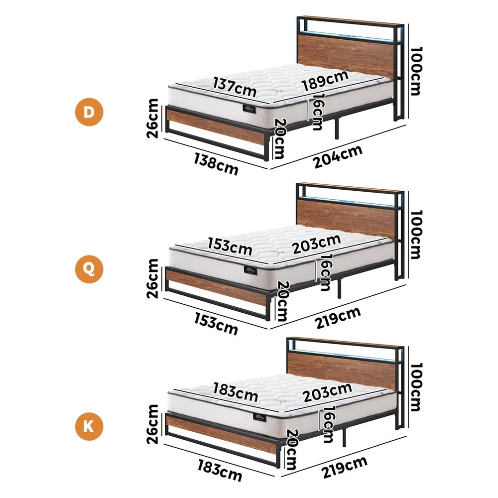 Oikiture Metal Bed Frame King Size LED Storage USB with Mattress