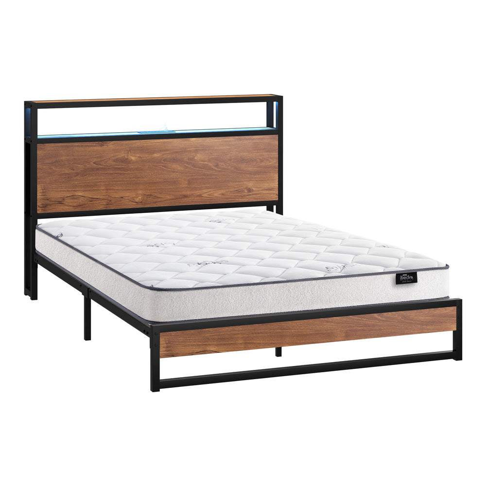 Metal Bed Frame King Size LED Storage USB with Mattress