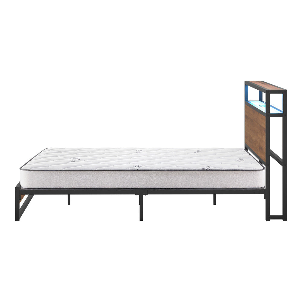 Oikiture Metal Bed Frame Queen Size LED Storage USB with Mattress