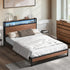Oikiture Metal Bed Frame Queen Size LED Storage Headboard USB
