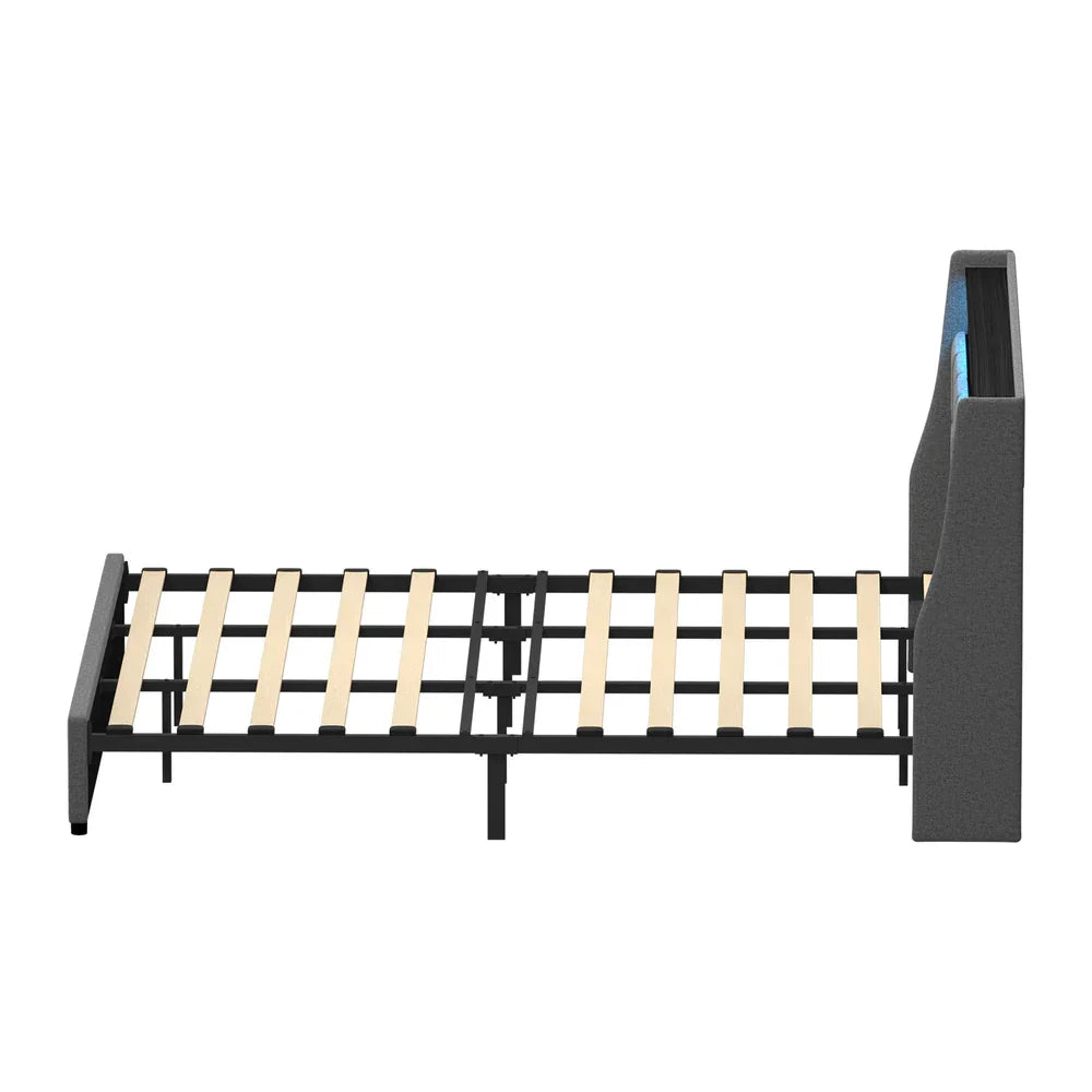 King Bed Frame with LED Storage Headboard, USB Ports & App Control