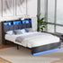 Queen Size Bed Frame With LED Storage Headboard USB Charging