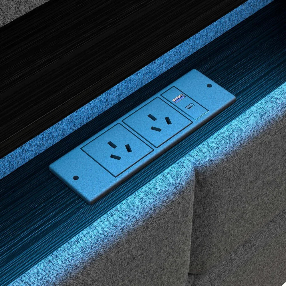 Queen Size Bed Frame With LED Storage Headboard USB Charging