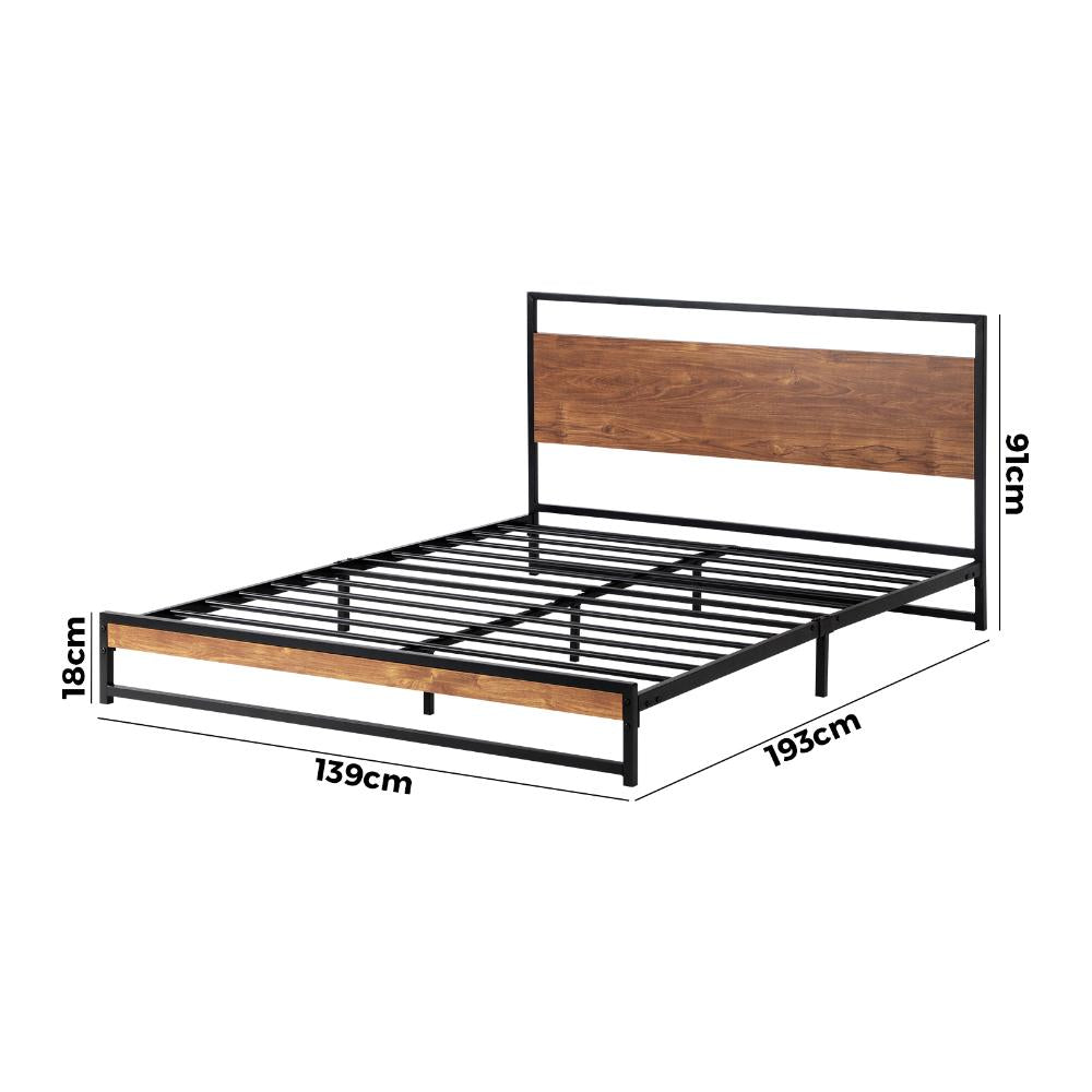 Metal Bed Frame Double Size Wooden