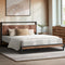 King Metal Bed Frame with Wood Headboard Platform Base Brown