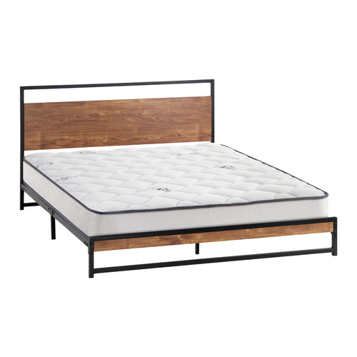Oikiture Metal Bed Frame + Bonnell Mattress – King, MDF Headboard, 300kg Capacity
