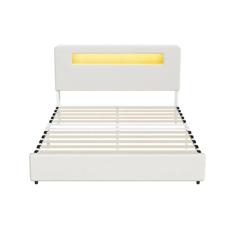 Bed Frame Double Size with LED Lights USB Charging Headboad