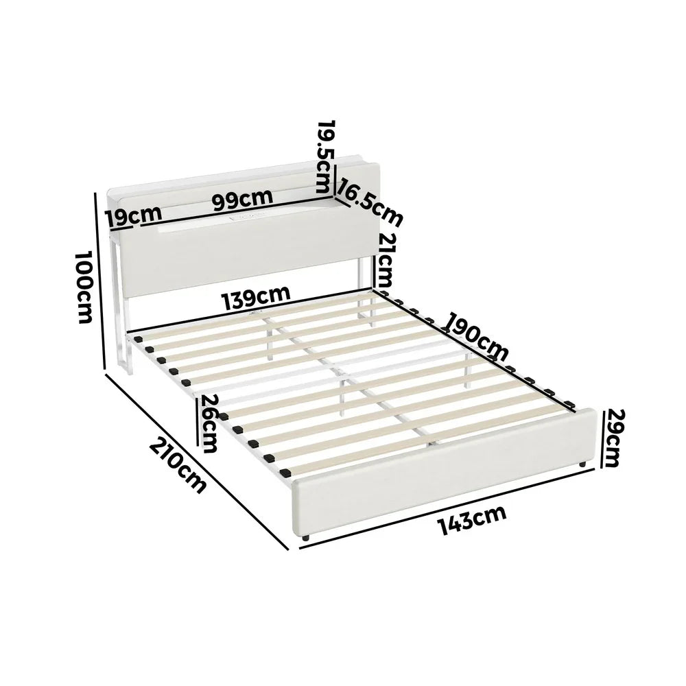 Bed Frame Double Size with LED Lights USB Charging Headboad