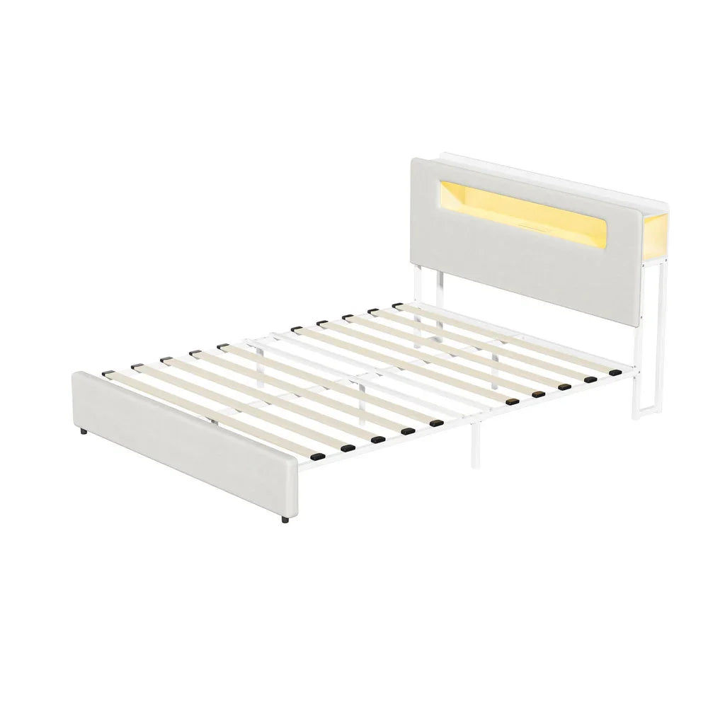 Bed Frame Double Size with LED Lights USB Charging Headboad