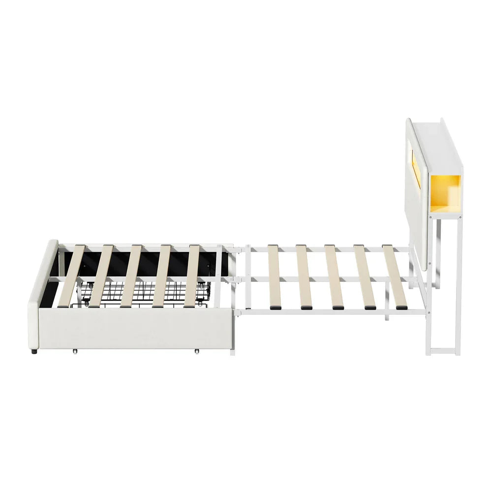 Double Bed Frame with LED Headboard, USB Charging & 2 Drawers