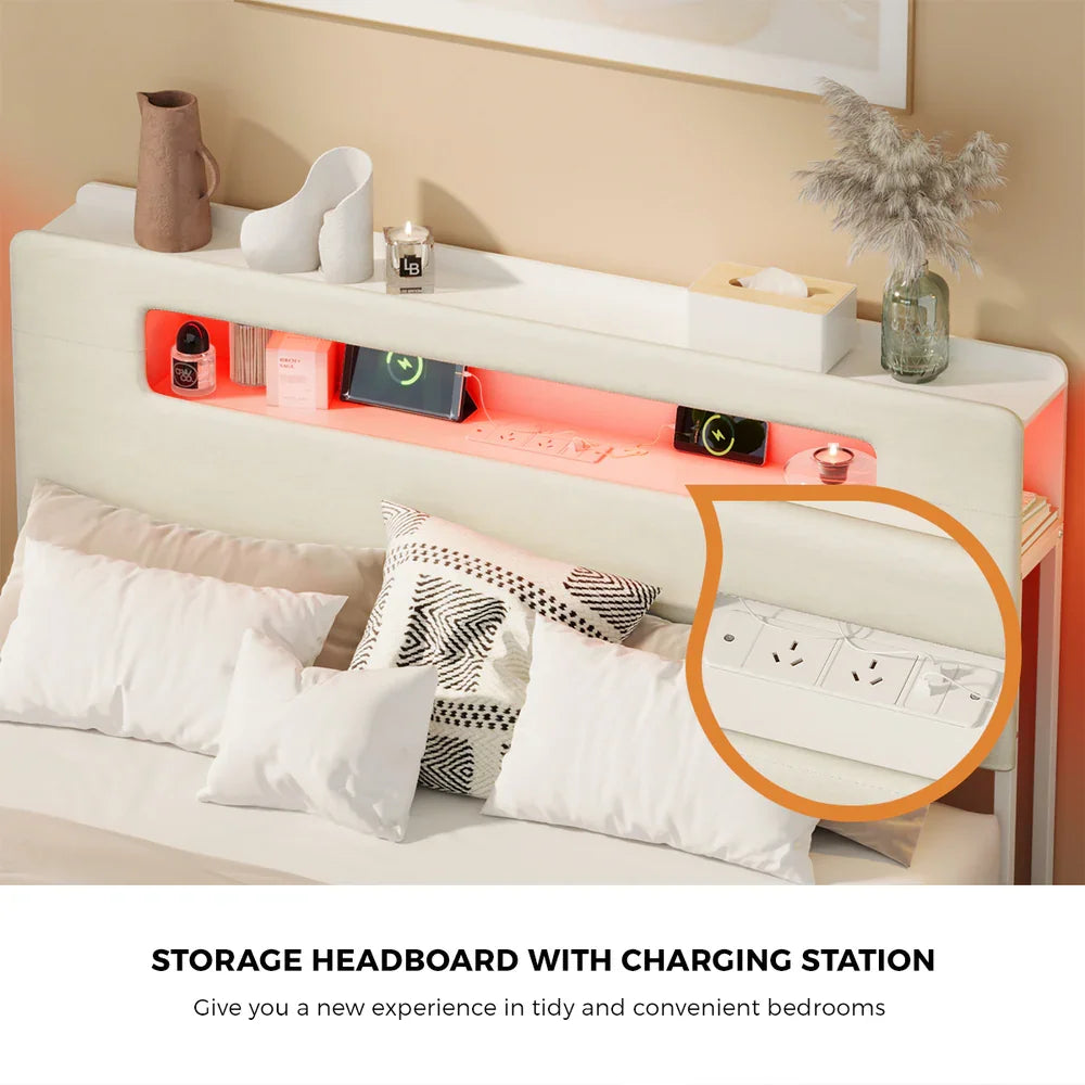 Double Bed Frame with LED Headboard, USB Charging & 2 Drawers