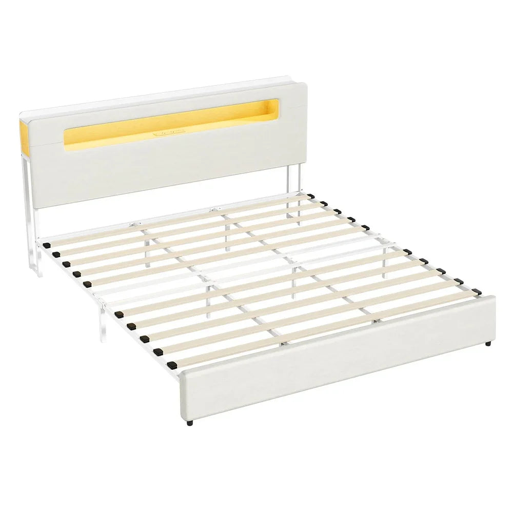 Bed Frame King Size with LED Lights USB Charging Headboad