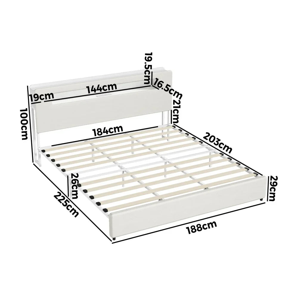 Bed Frame King Size with LED Lights USB Charging Headboad