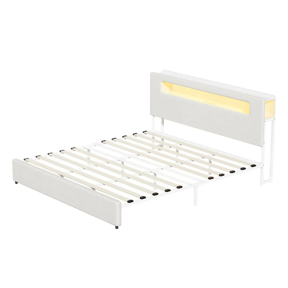 Bed Frame King Size with LED Lights USB Charging Headboad