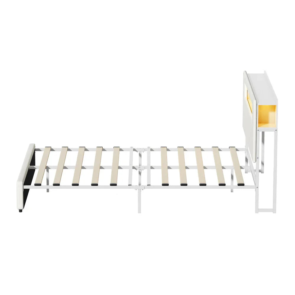 Bed Frame Queen Size with LED Lights USB Charging Headboad