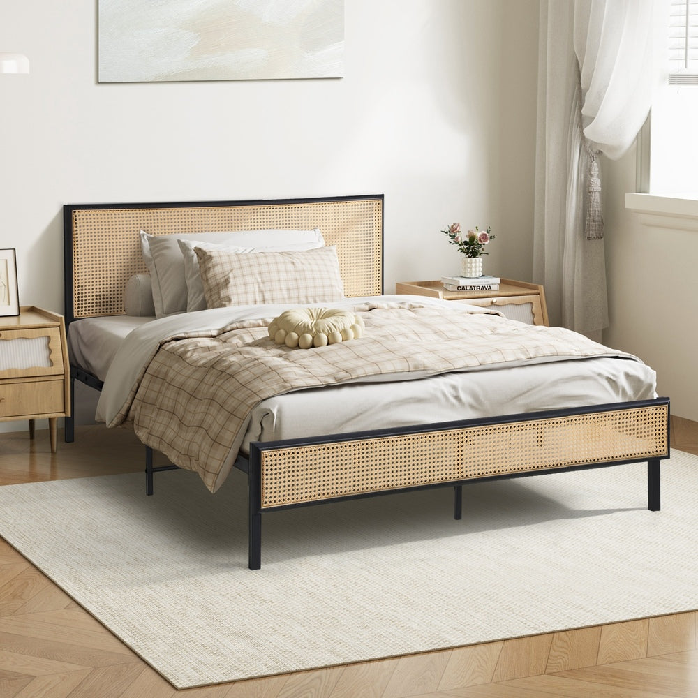 Metal Bed Frame King Single Size with Rattan Board