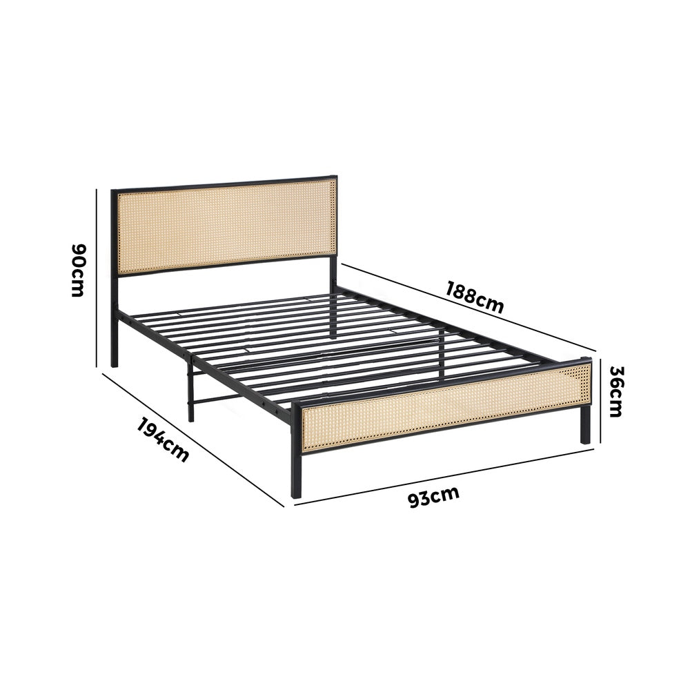 Metal Bed Frame Single Size with Rattan Board