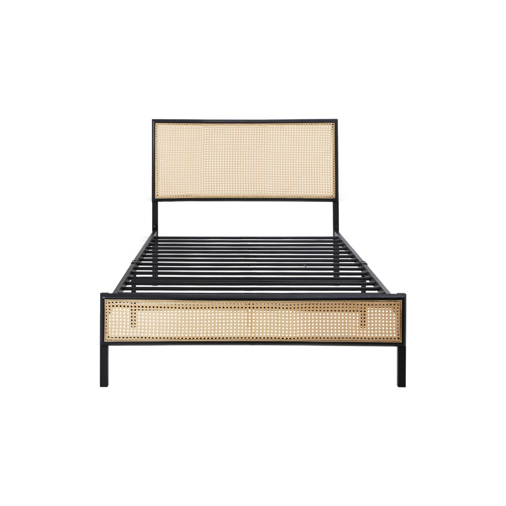 Metal Bed Frame Single Size with Rattan Board