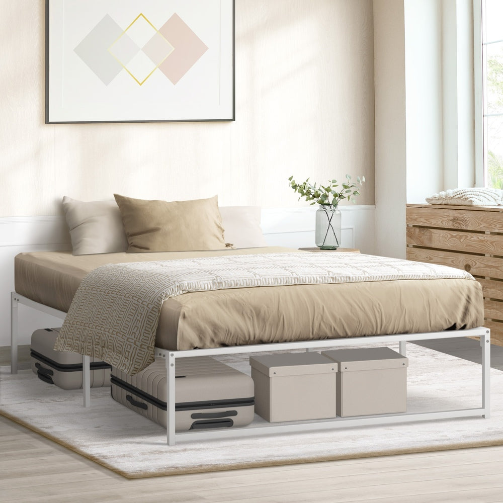 Metal Bed Frame Double Size Bed Base White