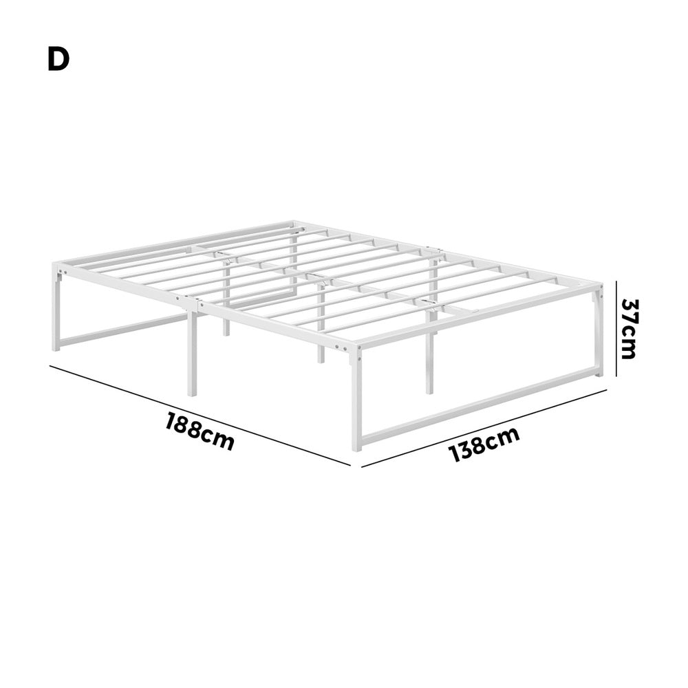 Metal Bed Frame Double Size Bed Base White
