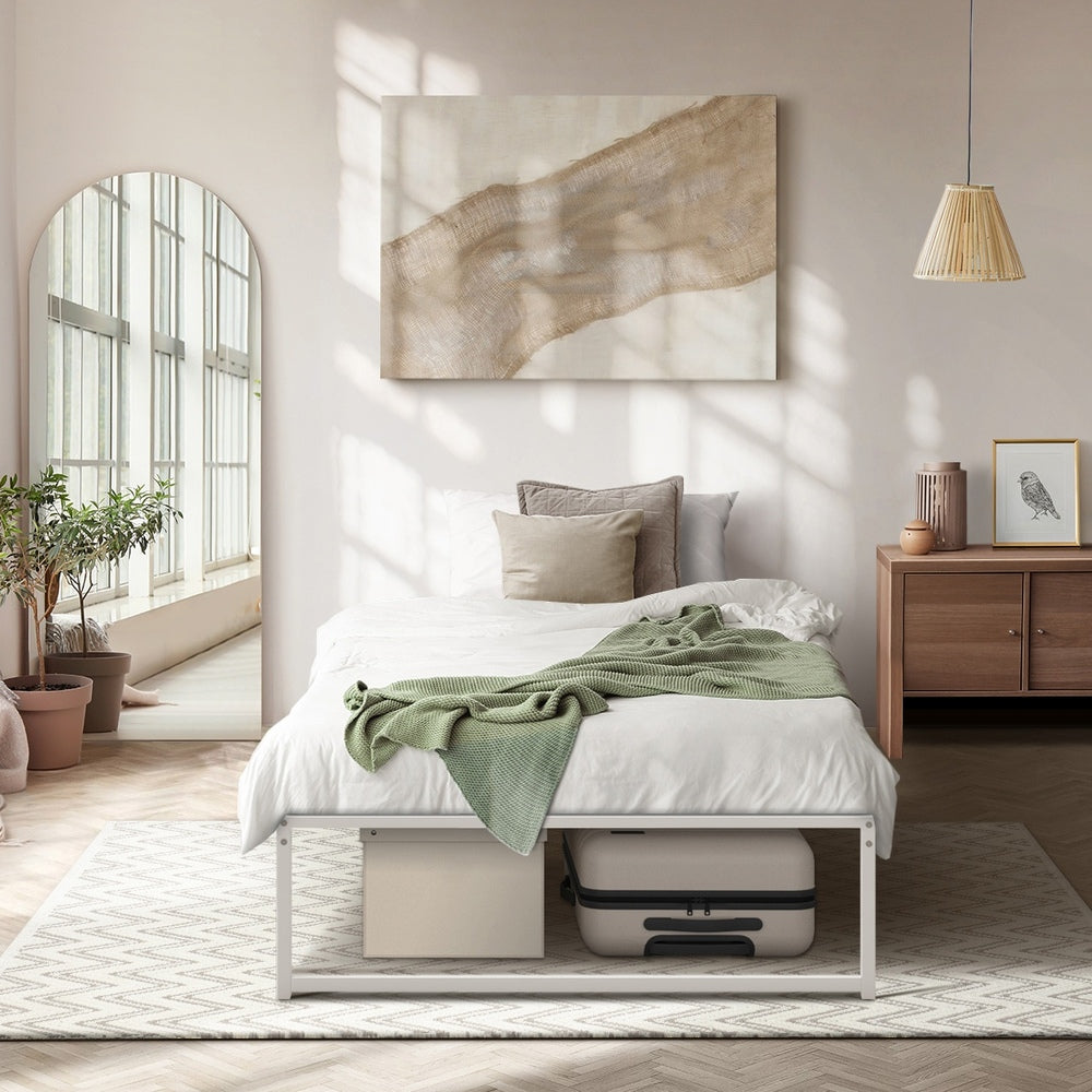 Metal Bed Frame King Single Bed Base White