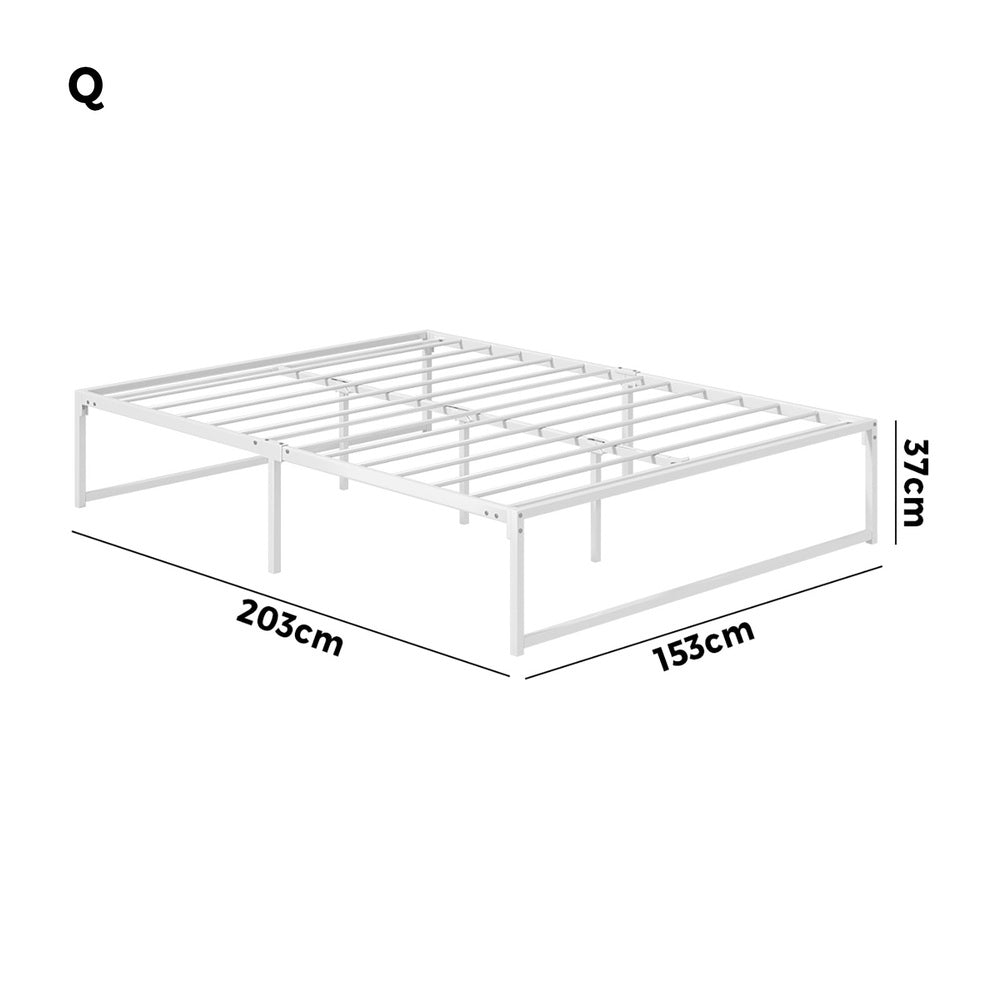 Metal Bed Frame Queen Size Bed Base White