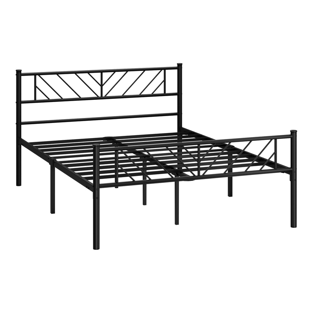 Oikiture Metal Bed Frame Double Size Bed Base Platform Black SIS