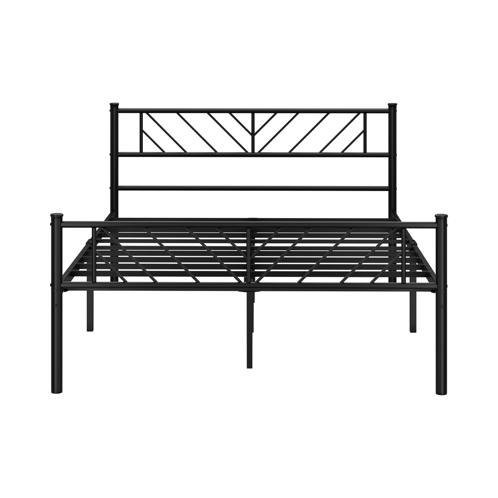 Oikiture Metal Bed Frame Double Size Bed Base Platform Black SIS