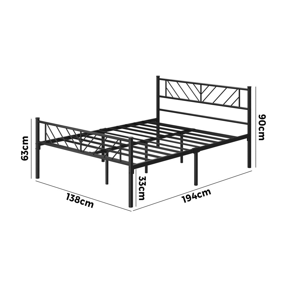 Oikiture Metal Bed Frame Double Size Bed Base Platform Black SIS