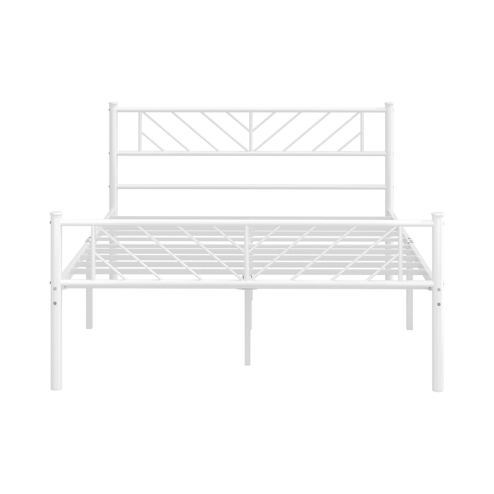 Metal Bed Frame – Double, Rails Design, Powder‑Coated, Under‑Bed Storage, White