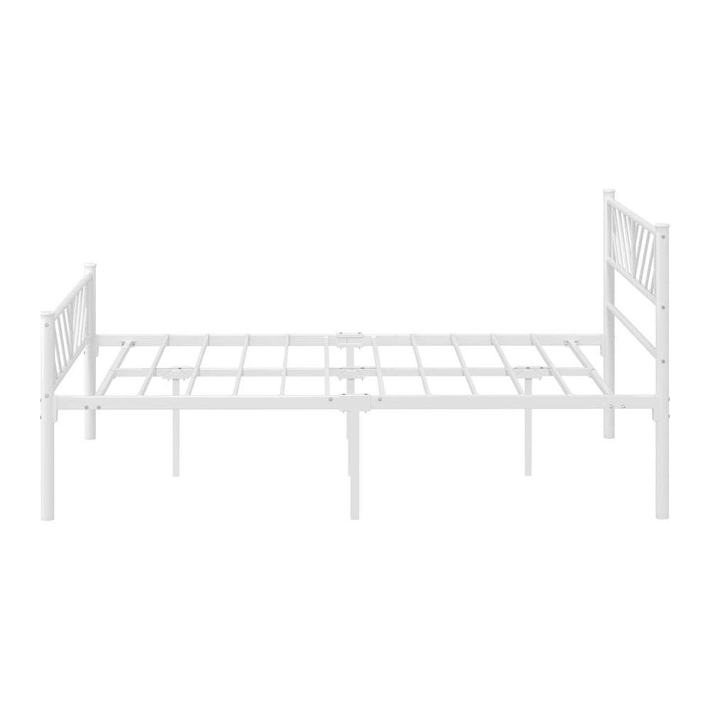 Metal Bed Frame – Double, Rails Design, Powder‑Coated, Under‑Bed Storage, White