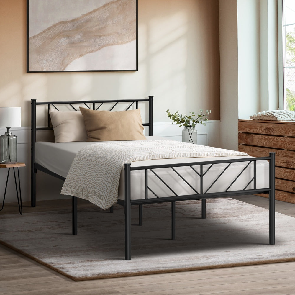 Oikiture Metal Bed Frame King Single Bed Base Platform Black SIS