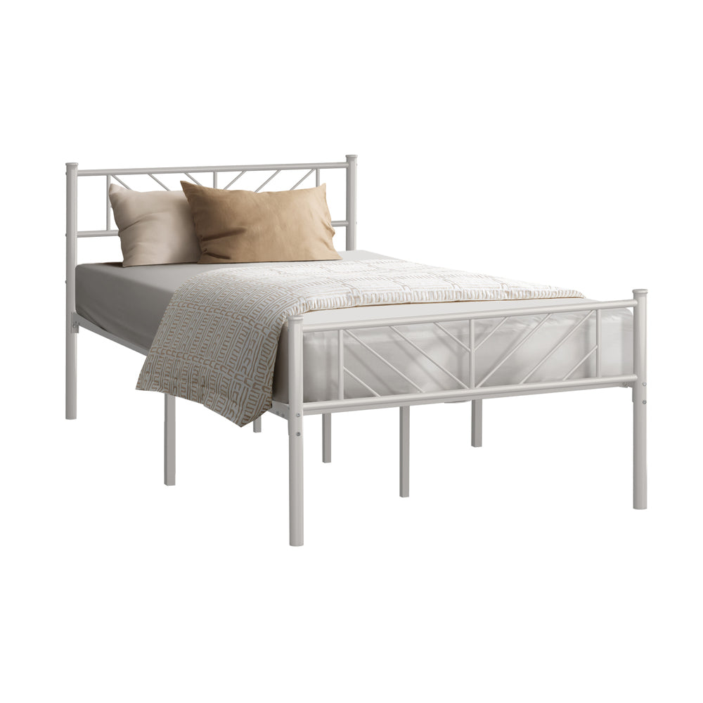 Metal Bed Frame – King Single, Rails Design, Powder‑Coated, Storage Height, White