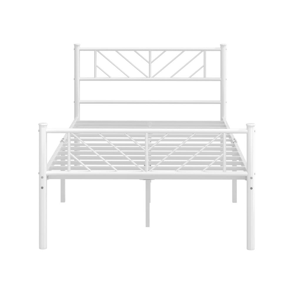Metal Bed Frame – King Single, Rails Design, Powder‑Coated, Storage Height, White