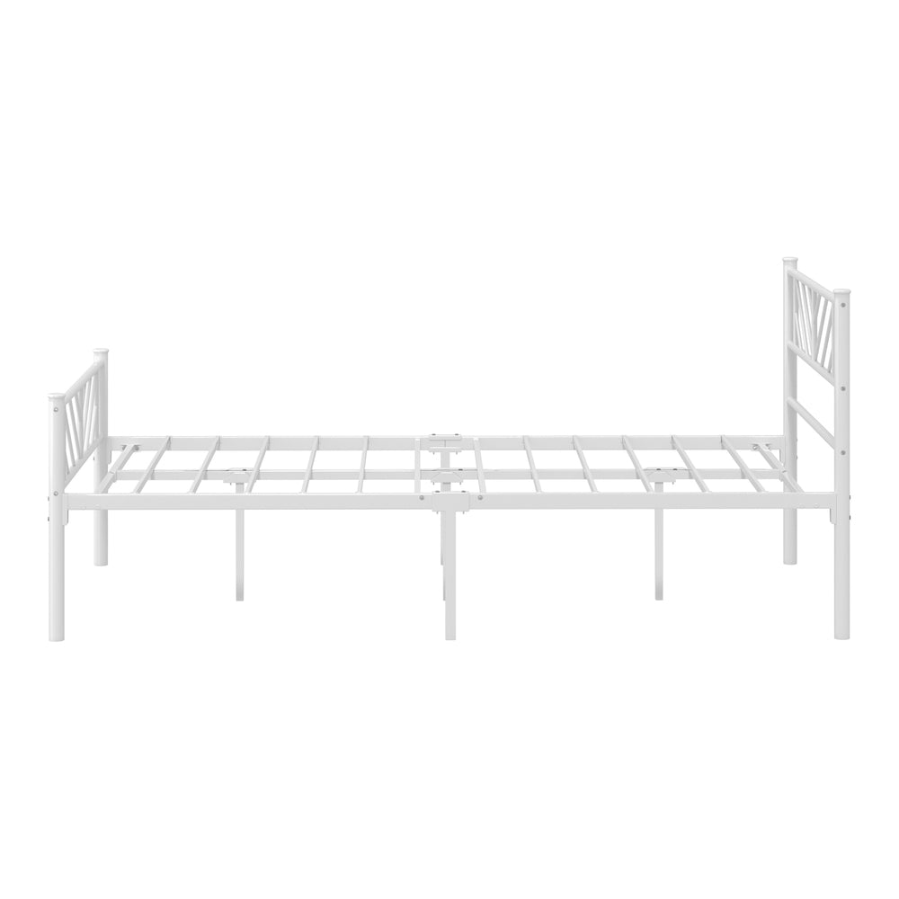 Metal Bed Frame – King Single, Rails Design, Powder‑Coated, Storage Height, White